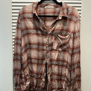 BE COOL Red and Gray Plaid Button Down Shirt